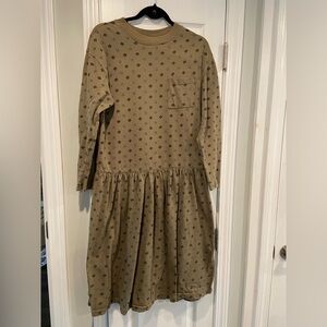 VTG Stephanie Robbin’s Size M Olive Green Cotton Long Sleeve Drop Hem Dress